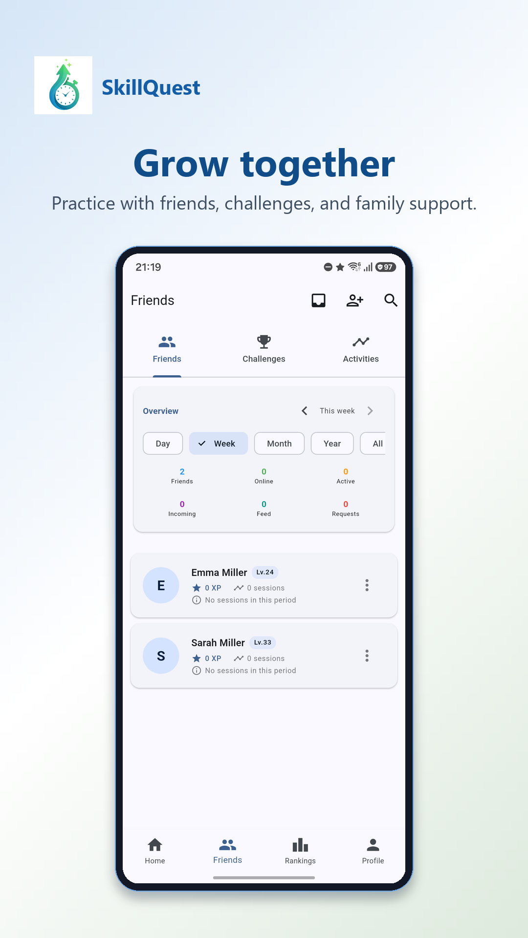 SkillQuest family and social tools screenshot